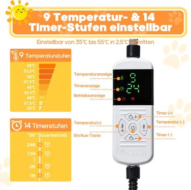 Електричний нагрівальний килимок Angelpet для собак та котів, 45x70 см, 9 температурних режимів, таймер, бісостійкий кабель, 2 знімні чохли