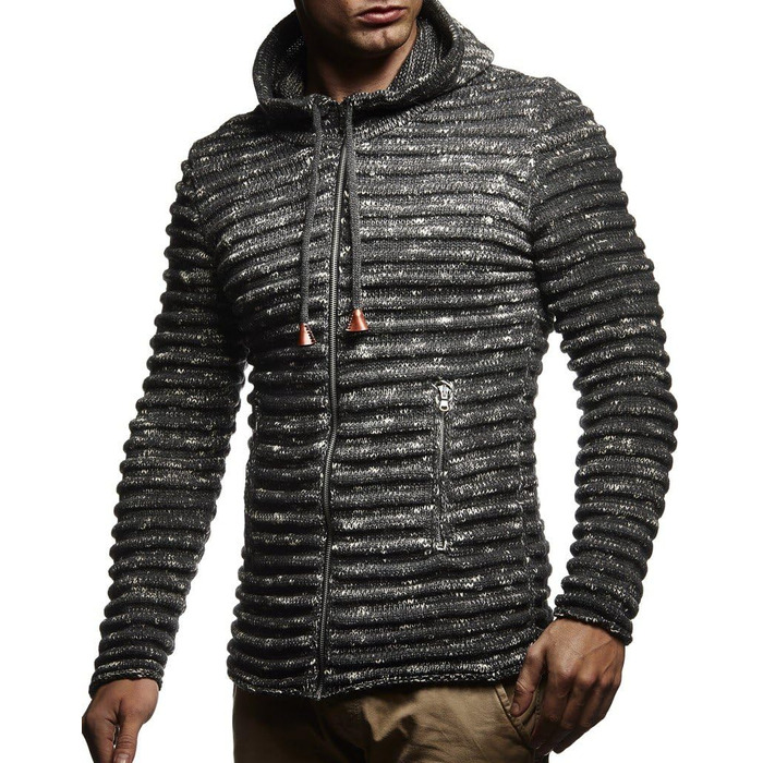 Чоловіча в'язана куртка Leif Nelson з капюшоном та блискавкою - чоловічий кардиган з трикотажного полотна для зими, бавовна, M, антрацит