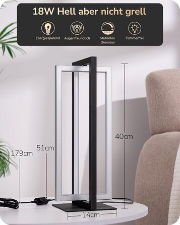 LED настільна лампа EDISHINE з дерева, торкання, регулювання яскравості та функцією пам'яті, 3 колірні температури, 350 люмен, для вітальні, офісу, подарунок (сріблястий)