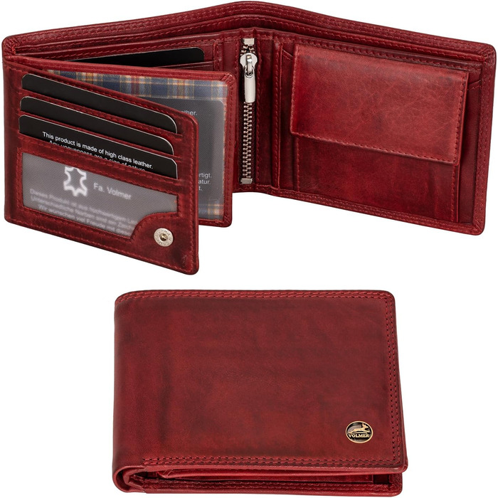 Чоловічий шкіряний гаманець Volmer з RFID-захистом, місткий (9+4 картки), Бордовий