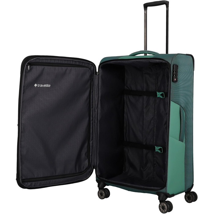 Travelite 4-Wheel Luggage Size L Softshell made from recycled material, Luggage Series VIIA: Trolley with expandable gusset + edge protection, 77 cm, 91-103 liters