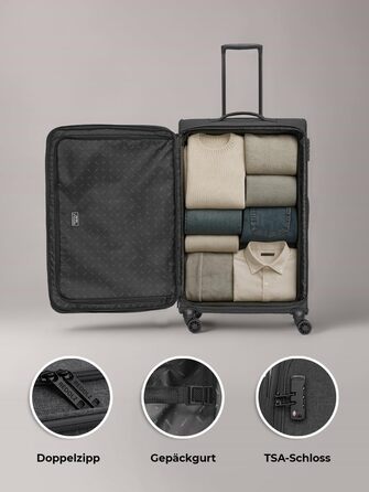 Набір валіз REDOLZ 3 шт. для жінок та чоловіків | Легкі та стійкі дорожні ролери, якісний м'який кейс, 4 подвійні колеса та TSA-замок | Розширюваний з еластичними складками (Essentials 12) Чорний набір валіз (3 шт.) 3-колісний розширюваний