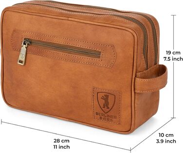 Шкіряна косметичка для подорожей Berliner Bags Vintage Paul, універсальна сумка для аксесуарів (2 відділення), коричнева