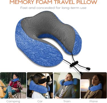 Подушка для шиї у літак - туристична подушка з Memory Foam - портативна подушка для подорожей - з 3D-маскою для сну та берушами - ідеальна для літака, авто, дому, офісу, подушка для сну (Блакитна)