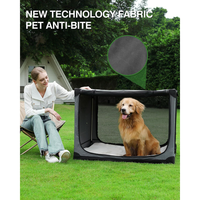 Складана переносна собача будка для середніх та великих собак, 106.7 см, 4 двері, м'яка, сіра, з сумкою для зберігання (106*78*78 см)