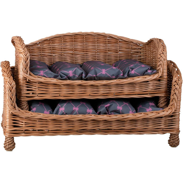 Корзина для собак і котів з ротангу з м'яким лежаком - лежак для тварин, корзина для собак, корзина для котів, собаче ліжко, котяче ліжко (64x42 H35, сірий)
