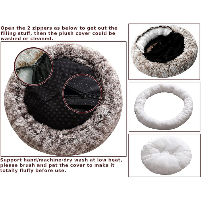 Крісло-гніздо для собак XXXL, кругле, знімний, пральний чохол, анти-тривожне, штучне хутро, м'яке, зручне, пухнасте ліжко для домашніх тварин (115 см, коричневе)