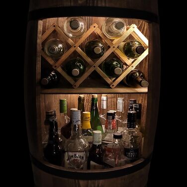 Weeco Freestanding Bar with LED Lighting and Wine Holder. Wine Rack - Wooden Barrel Home Bar 80cm. Rustic Decorative Bar Cabinet Wine Rack – Barrel. Barrel Beer, Wine Bottle Stand - Bar Whiskey Gift (Dark Brown)