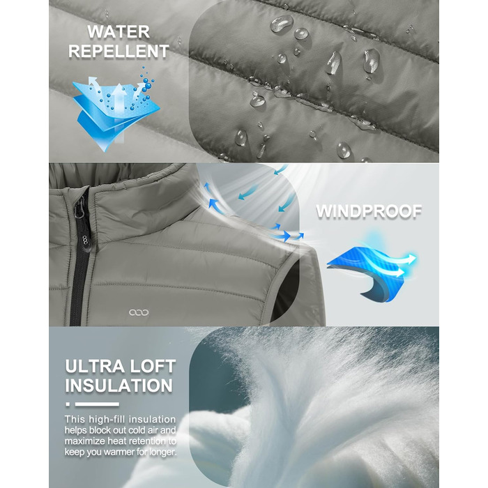 Чоловіча степкова жилетка 33,000ft для активного відпочинку та спорту. Гібридна жилетка з 5 кишенями, тепла, з капюшоном, для походів та їзди на коні (4XL, кам'яно-сірий)