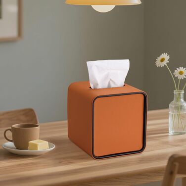 Скринниця для серветок GORESE, шкіряна, квадратна, 15x15x15.8 см, помаранчевий колір
