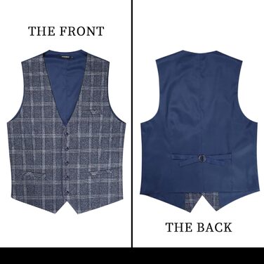 Чоловіча жилетка HISDERN в клітинку, формальна, класична, бавовна, для весілля, в клітку 'Галстук', під костюм, синього кольору