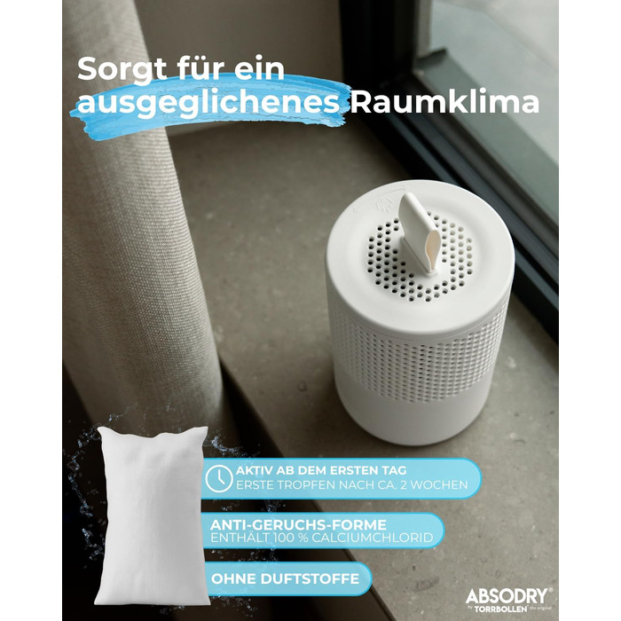 Безструменевий осушувач повітря AbsoDry до 25 м² - з поповнюваним пакетом - з переробленого пластику - для вітальні, ванної кімнати, підвалу - осушувач для квартири
