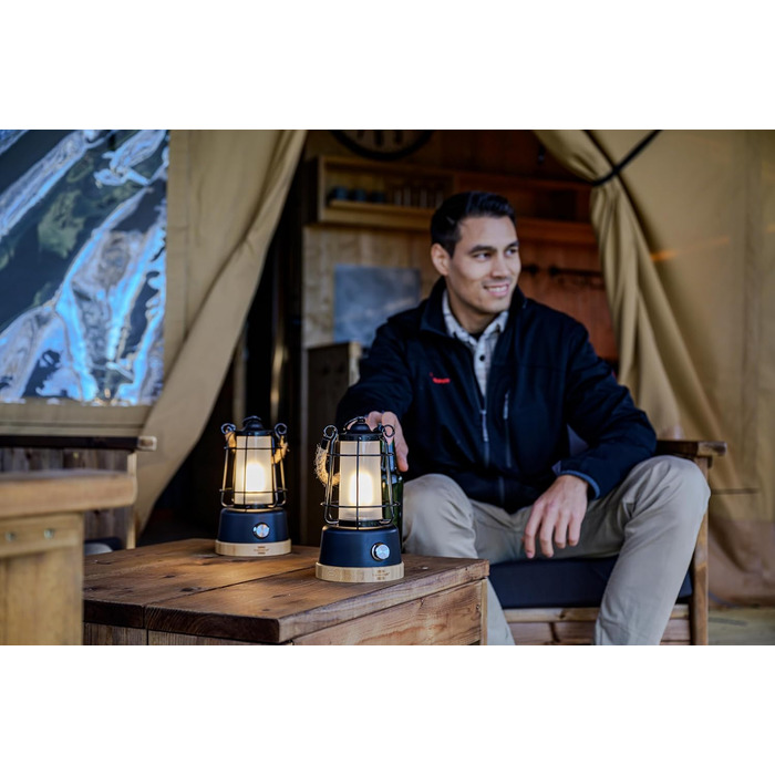 Brennenstuhl LED Rechargeable Camping Lantern CAL 1 (350 lm, IP44, up to 75h runtime, infinitely dimmable, adjustable color temperature, rechargeable USB outdoor lamp with hemp rope and bamboo base)