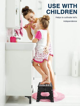 Складний стілець HOUSE DAY 27см чорний: міцний, з антиковзними ніжками та ручкою, для кухні, ванної, дитячої кімнати, кемпінгу, вантажопідйомність 150кг