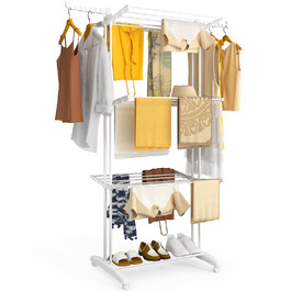 Внішній та внутрішній сушильний стелаж для білизни Vounot® з 4 ярусами, 125x62x173 см, з колесами та розкладними крилами