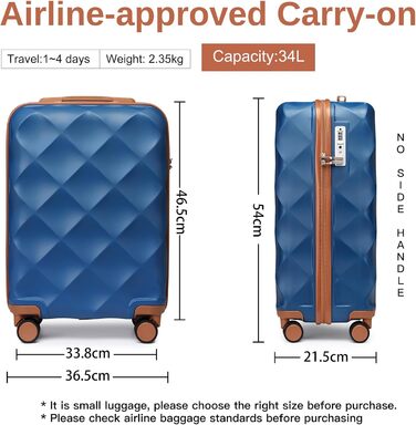 Чемодан ручної об'єму British Traveller 54x36.5x21.5 см з косметичкою 31x25x17 см, ABS+PC, блакитний