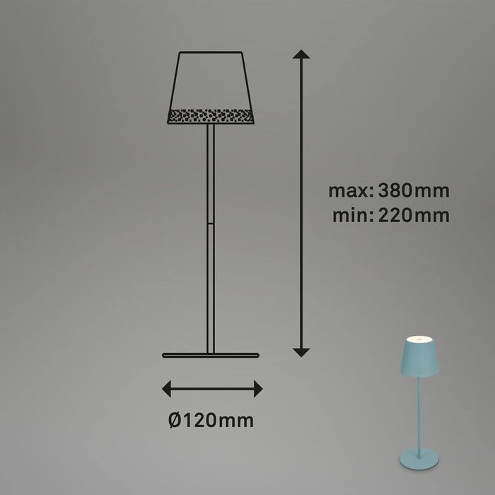 Світлодіодна настільна лампа Briloner бездротова з сенсорним керуванням, димуванням, регулюванням висоти, нічник, лампа для читання, кемпінгу, 38x12 см, блакитна