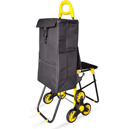 VOUNOT Shopping Cart with Stairs Climber, Cooler Compartment & Folding Seat - 3-Wheel Folding Grocery Cart (40L)