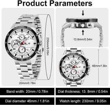 Годинник чоловічий OFFCUP: аналоговий кварцовий хронограф з водонепроникним браслетом з нержавіючої сталі. З датою, для повсякденного та ділового стилю. Ідеальний подарунок (чорний та білий)