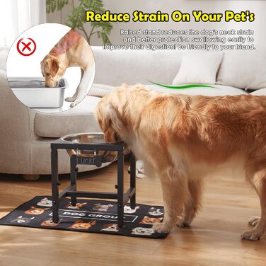 Підвищений миска для собак (6 літрів) для великих собак, 4-рівнева регулювання висоти (33–46 см), з нержавіючої сталі з вологостійким килимком та стійким металевим підставкою, легко миється, для дому та вулиці