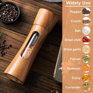 Auciej Salt and Pepper Grinder Wooden Set, Manual Pepper Grinder, Ceramic Grinding Mechanism, Spice Grinder, Salt Grinder with Coaster, Adjustable for Spices, Pepper, Salt, 2-Piece Set, 20 cm