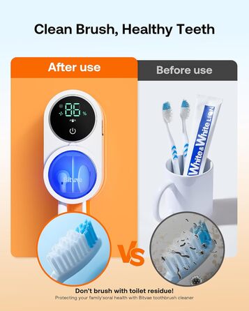 Toothbrush Cleaner, Cleaning and Air Drying, LED Smart Screen, Rechargeable Wall Mount, White