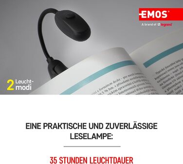 LED лампа EMOS для читання з кліпсою - 10 лм, до 7 м - 2 режими, 35 год, акумулятор (AAA), для внутрішнього та зовнішнього використання, чорна