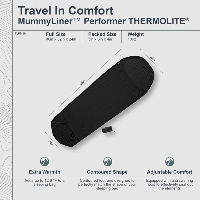 Спальний мішок-вкладиш Cocoon MummyLiner Thermolite Performer – легкий термоізоляційний вкладиш для спальника, термоматеріал Thermolite, для туризму та походів