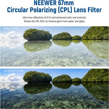 NEEWER 67mm Поляризаційний фільтр (Polfilter/CPL) - зменшує відблиски, покращує контраст, HD скло