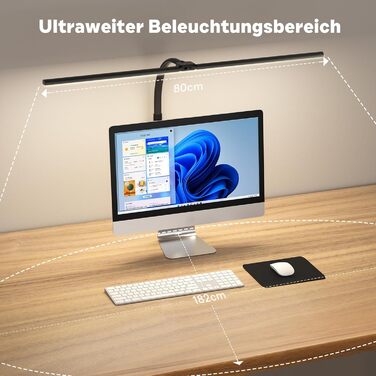 APMIEK LED Desk Lamp with Adjustable Gooseneck - 24W, 80cm, Dimmable, Eye-Protection, Clamp-On, Daylight Task Lamp for Office & Home