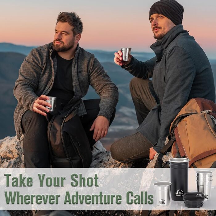 Набір сталевих чашок SELFLA – сталеві шотери з портативною пляшкою, чашки для кемпінгу та подорожей, металеві чашки для туризму, альпінізму та пригод – легкі, міцні та легко миються (чашки)