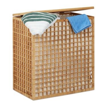 Relaxdays Bamboo Laundry Hamper with 2 Compartments