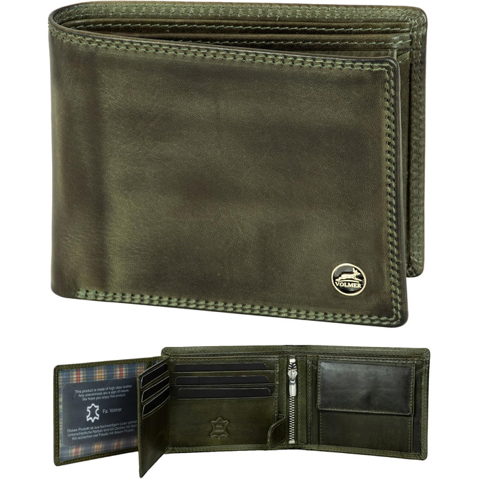 Чоловічий гаманець Volmer Leder з RFID-захистом, міцний подвійний шов (9+4 картки - Оливковий)