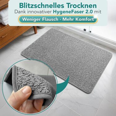 Гігієнічний килимок для ванної кімнати 90x60 см, протиковзкий та вологопоглинаючий дівір для душу, що швидко сохне, світло-сірий