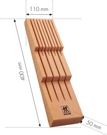 ZWILLING Drawer Knife Block, Drawer Insert, For 8 Knives, 41 x 10.8 x 4.8 cm, Wood, Brown