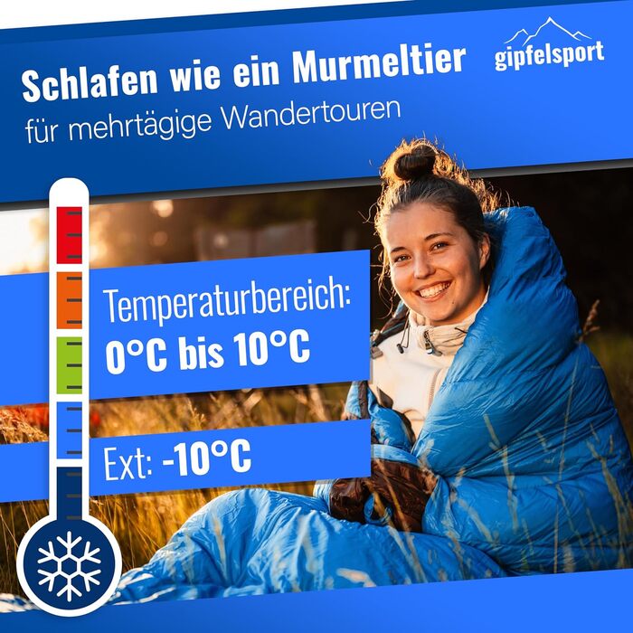 Сплячий мішок Gipfelsport Ultraleicht 4 сезони [-20°C - 15°C] | Чорний/Синій | Ultralight, для трекінгу, кемпінгу та подорожей