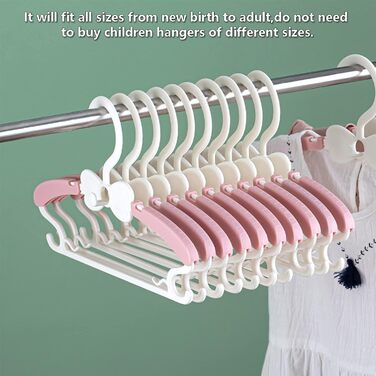 Дитячі вішалки для одягу, 20 шт., 29-37 см, рожеві. Зростаючі вішалки для дітей з кріпленням для штанів. Економія місця, неслизький пластик.