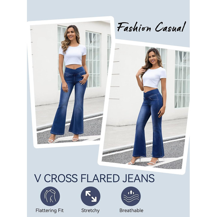 Жіночі джинси Bootcut VX VONXURY з високою посадкою, темно-сині, еластичні, розкльошені, 4 кишені, на кожен день та в офіс, розмір 31
