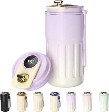 Термокружка для кави HomeAlexa з цифровим дисплеєм, 410 мл, нержавіюча сталь 316, ізольована, з кришкою, не протікає, для подорожей