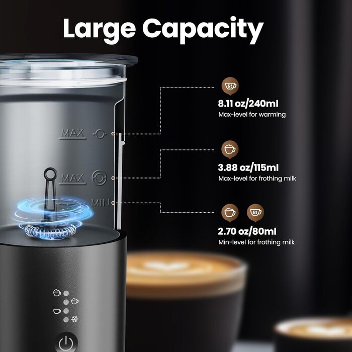 Електричний піноутворювач для молока Morpilot 4-в-1, 240 мл, 400 Вт, з нержавіючої сталі з антипригарним покриттям, для лате макіато та капучино