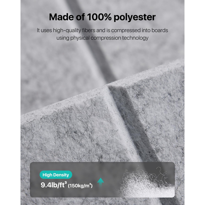 Акустичні панелі Soundsbay самоклеючі для шумоізоляції, поліестер, 30×30×0.9 см, світло-сірі (12 шт) — звукопоглинаючі плити для стін