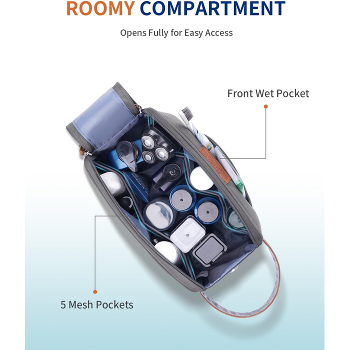 Чоловіча дорожня косметичка ECOHUB, водонепроникна, з великим відділенням та відділенням для мокрого одягу, з переробленого PET, з подвійною блискавкою, сірого кольору