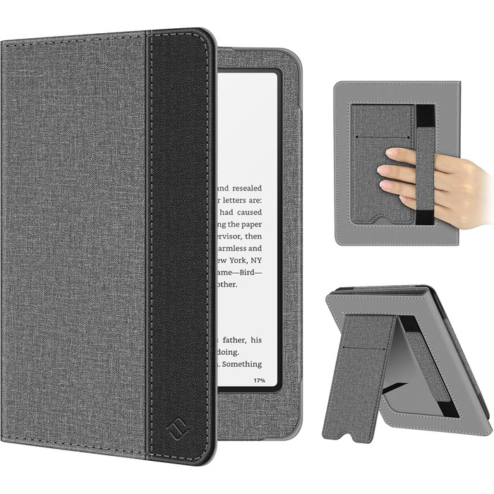 Чохол Fintie для Kindle Paperwhite 12-го покоління (2024/2025), Kindle Colorsoft/Signature Edition, з підставкою, петлею та авто-вимиканням, чорний (сірий/чорний)