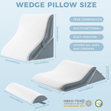 Ортопедичний набір подушок-валиків 3-в-1 для підтримки ніг, колін, профілактики апное та болю в спині. З піною з пам'яті.