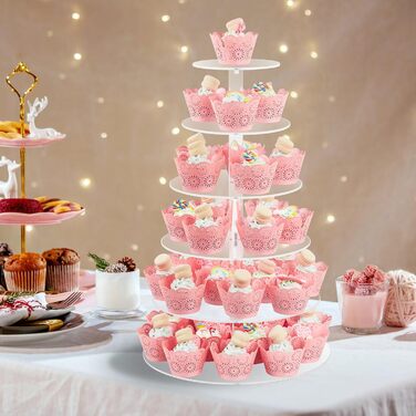 Підставка для тістечок Fhmidic 6-ярусна, прозора акрилова етажерка, 6-рівнева підставка для капкейків, десертів, тортів, для вечірок, днів народжень, дитячих свят, baby shower, кругла - 6-ярусна