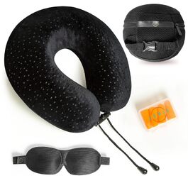 Подушка для подорожей AERIS з ефектом пам'яті (Memory Foam) з плюшевим велюровим чохлом та сумкою для транспортування — ергономічна подушка для шиї в літак, авто, поїзд