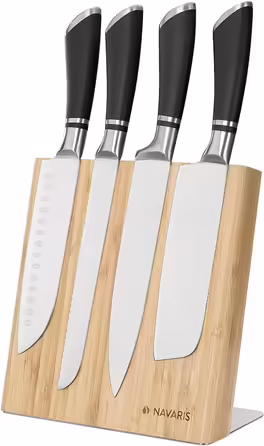 Navaris Magnetic Knife Holder made of Bamboo 23x22.5x12cm - Magnetic Knife Block Knife Board Wood Magnet Holder - Knife Holder Unfurnished Brown