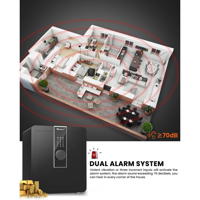 Кейві 2.0 Kub Safe Box: сейф з LCD-сенсорним екраном, двома тривогами, LED-підсвіткою, знімною полицею, для грошей, документів та цінностей (2,0 м³)