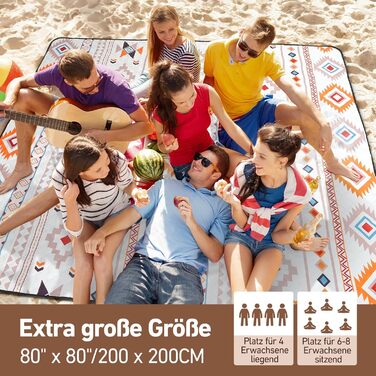 Водонепроникний плед для пікніка Boho 200x200 см, XXL великий плед для пляжу, кемпінгу, подорожей. Плед з бавовни, пісконепроникний, легко миється, складається. Ідеально для пікніка, пляжу, відпочинку на природі.