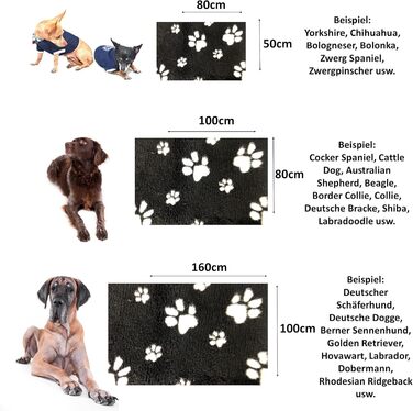 Килимок для собак Elropet Vetbed: преміум якість, 22 мм, для малих та великих собак, лежанка/підстилка S/M/L (M 100x80 см, чорний + білий слід лапки)